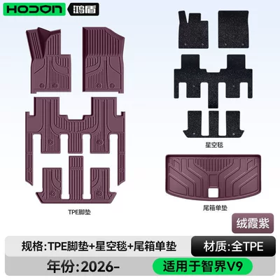 Model Car Interior Floor Mats, Modelə uyğun ayaqaltı - 212t01-zhijie-v9-26-models-seven-seats-package-model-rongxia-purple-tpe-black-starry-sky-blanket-tail-box-single-pad