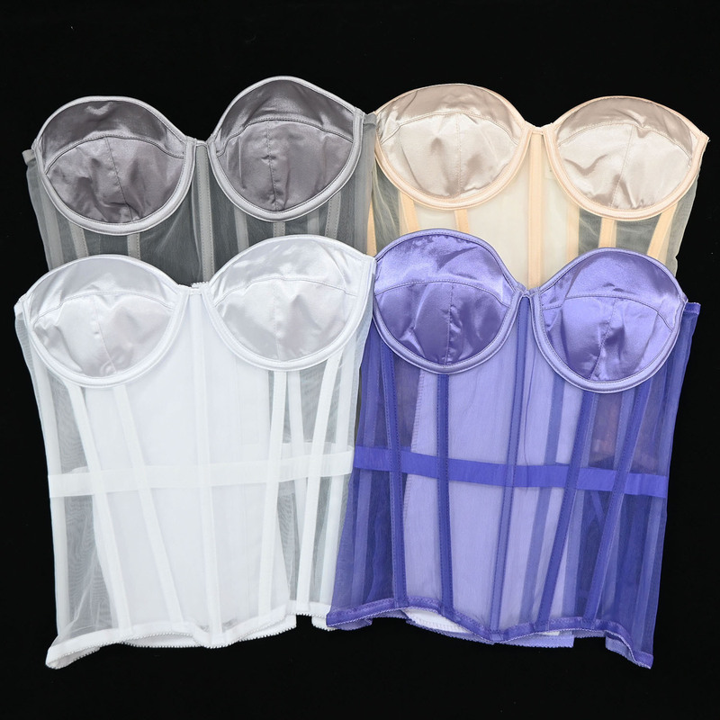 23548 [Underwire Version] Cross-Border Influencer Picks See-Through Mesh Body-Shaping Sexy Fishbone Corset Corset