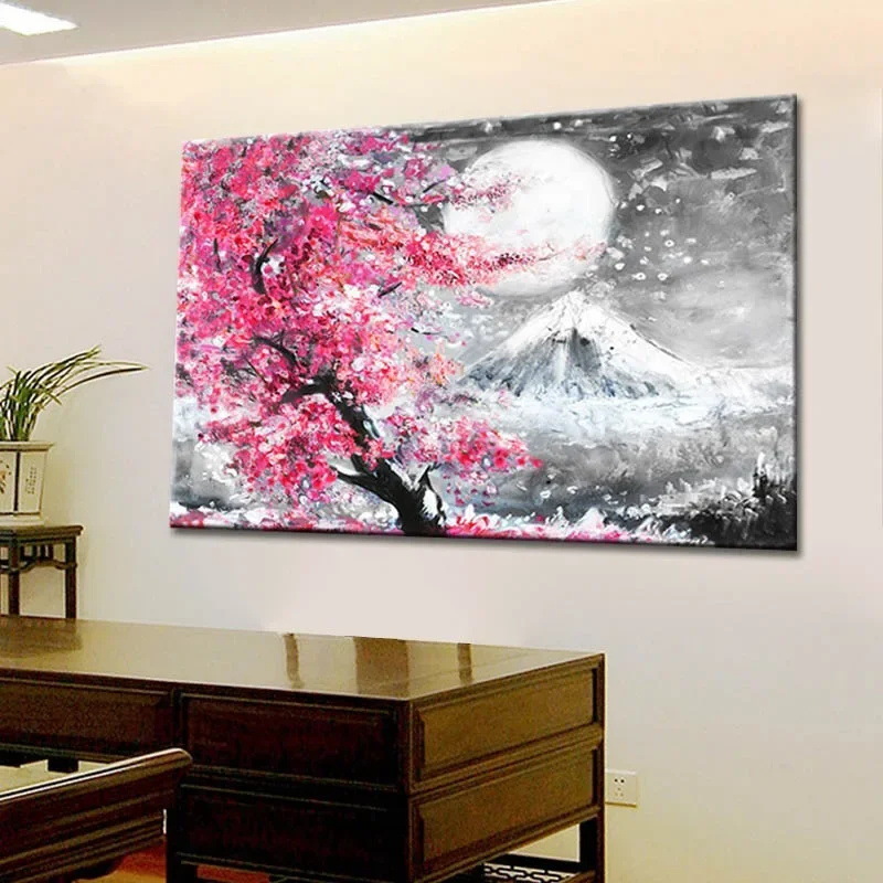 日本富士山樱花水彩海报JIT代发高清喷绘油画布外贸入仓货源希音