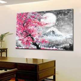 日本富士山樱花水彩海报厂家批发高清喷绘油画布外贸入仓货源希音