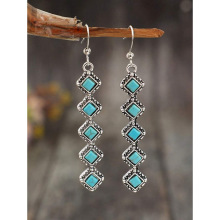 I 90805 Bohemian turquoise long drop earrings ������������ʯ