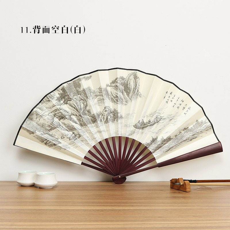 Bambú-como Rosewood Hanfu ventilador antiguo estilo plegable ventilador de seda estilo chino ventilador 10-pulgadas Xuan papel plegable ventilador publicidad ventilador venta al por mayor