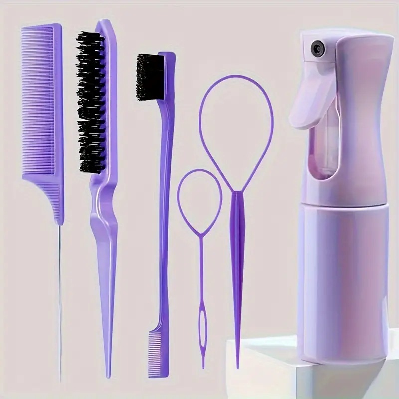 Temu cepillo de lavado de cabello botella de pulverización continua peinado de punta de cola peinado vacío peinado estilo peinado de cabello conjunto de cabello