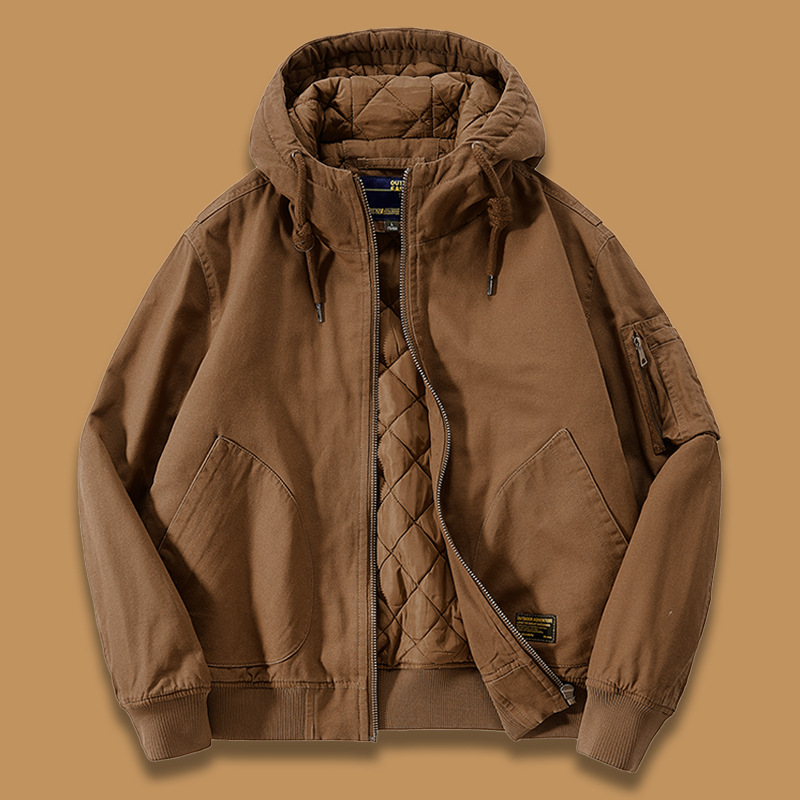 Otoño e invierno chaqueta con capucha de los hombres sueltos más tamaño gruesa chaqueta de vuelo caliente de algodón acolchado abrigo americano Retro Ropa de trabajo de algodón acolchado abrigo