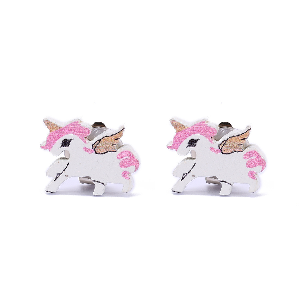 Cute Unicorn Butterfly Wood Stoving Varnish Womenu0027S Ear clips 1 Pair