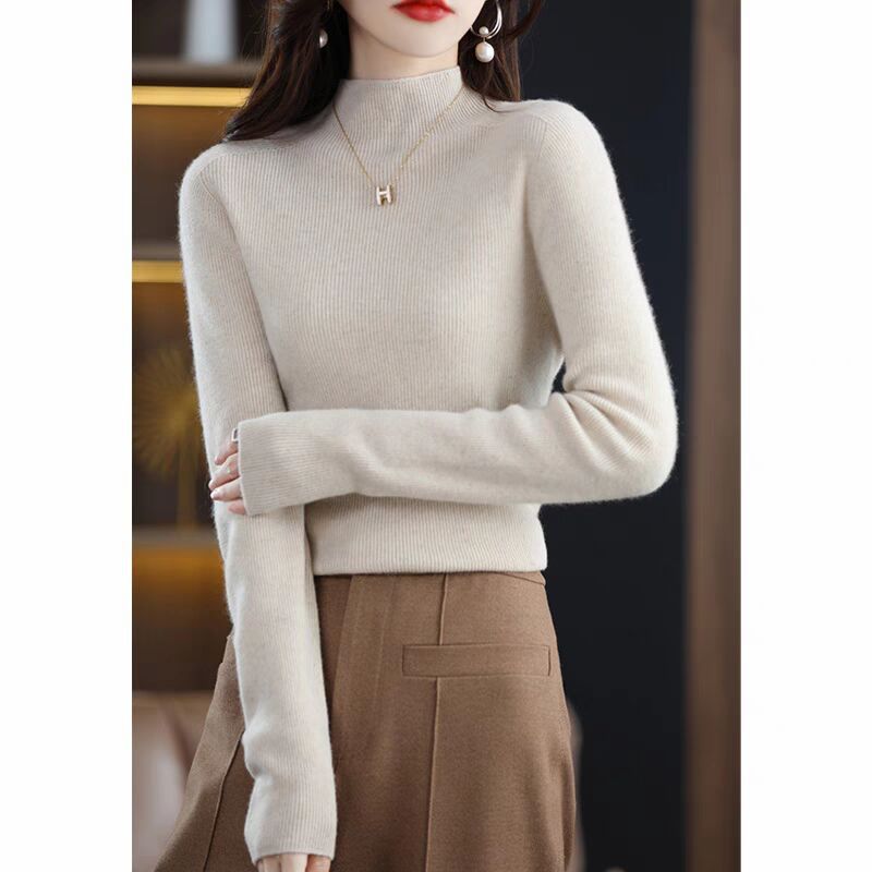 Solid color colored knitted demi-season elastic keep warm sweater