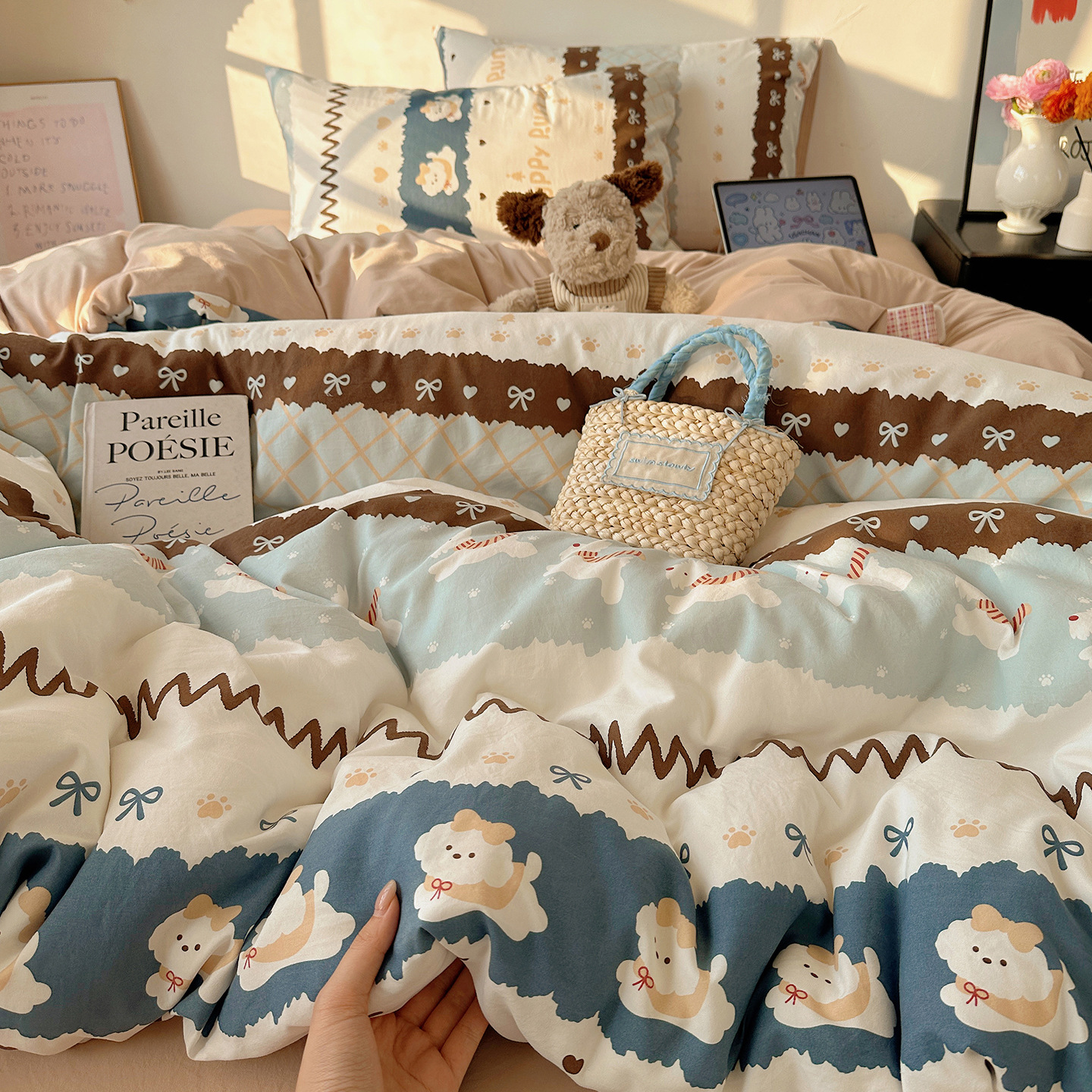 Super Soft, Baby-safe, Class A Washable Cotton Four-piece Set, Fresh Simple Style, Includes Bed Duvet Cover, And Fitted_voghion.com