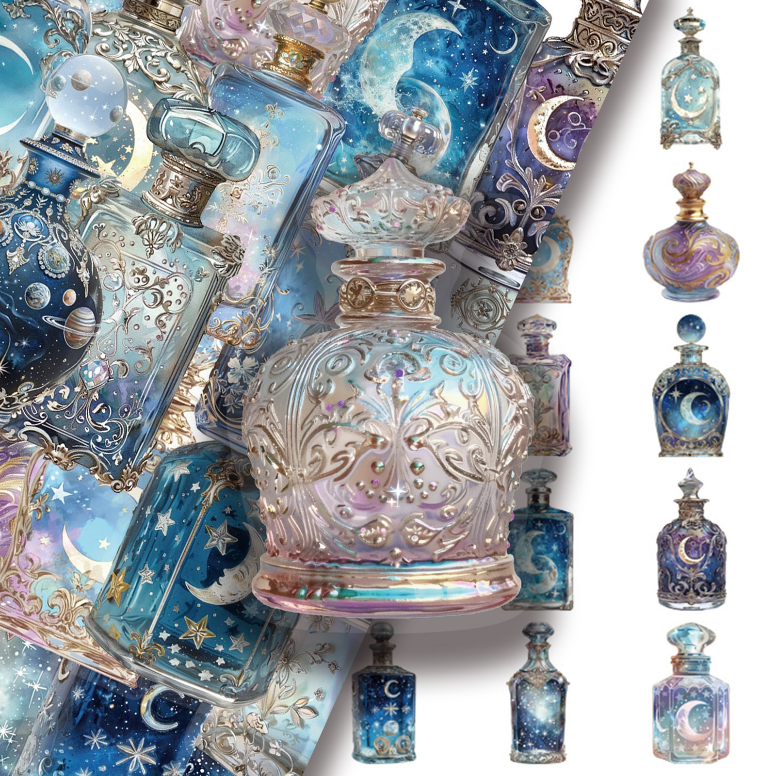 50 pegatinas PET creativas de fase de la luna botella de alta sensación de la luna botella DIY de mano libro de cuentas pegatinas de decoración de maleta