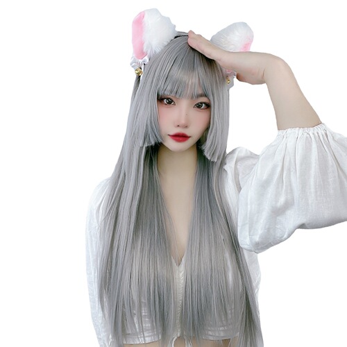 Wig female long hair natural round face air bangs jk princess cut long straight hair Japanese lolita Ji hair wig set