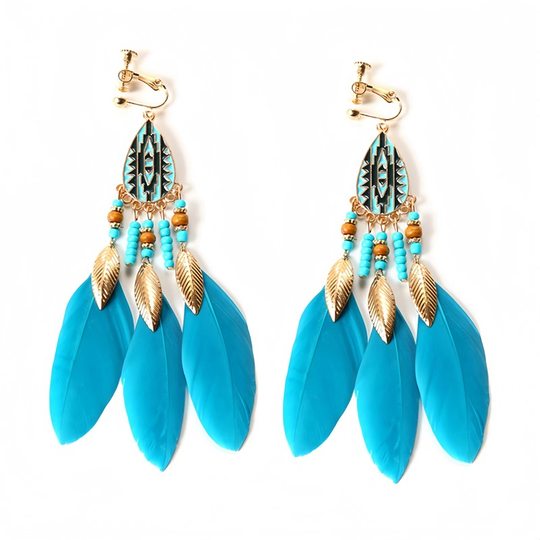 Ethnic Style Earrings Small Fairy Feather Design Sense Face Skinny Travel Vacation Photography Ear Clips Earrings without Ear Holes