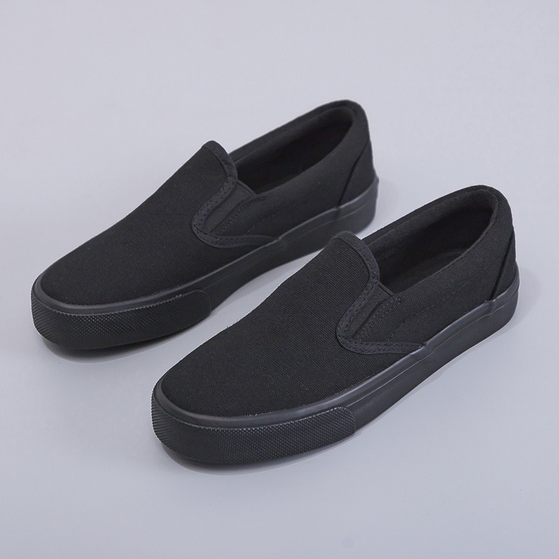 2025 Spring New All-Black Canvas Shoes for Women, Pure Black Flat Work Shoes, Casual Small Black Shoes, Trendy