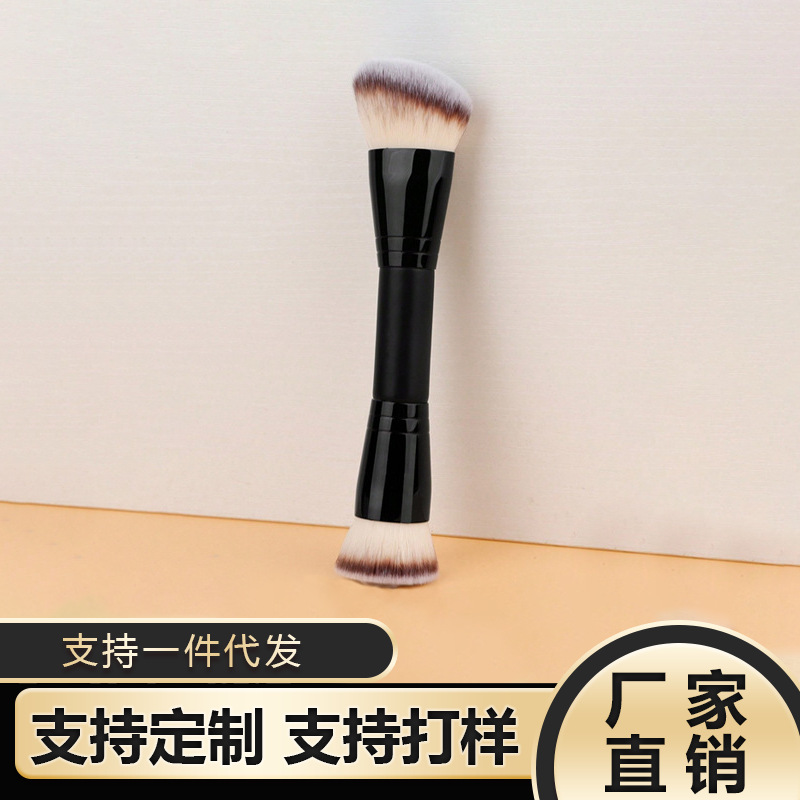 跨境双头粉底刷散粉刷腮红刷修容刷单支三色毛软毛化妆刷美妆工具