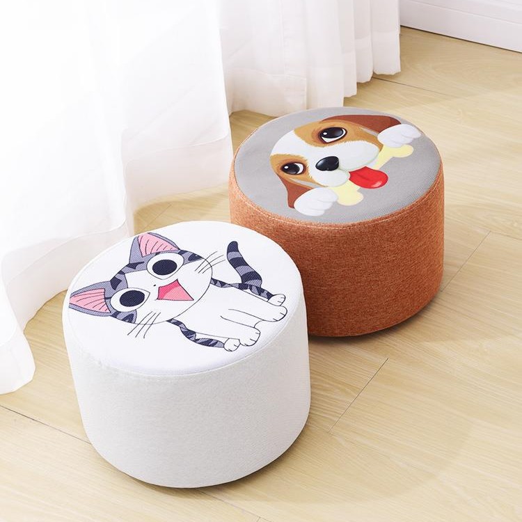 Children's fashion bench small chair creative round sofa stool fabric solid wood shoe stool low stool small stool home