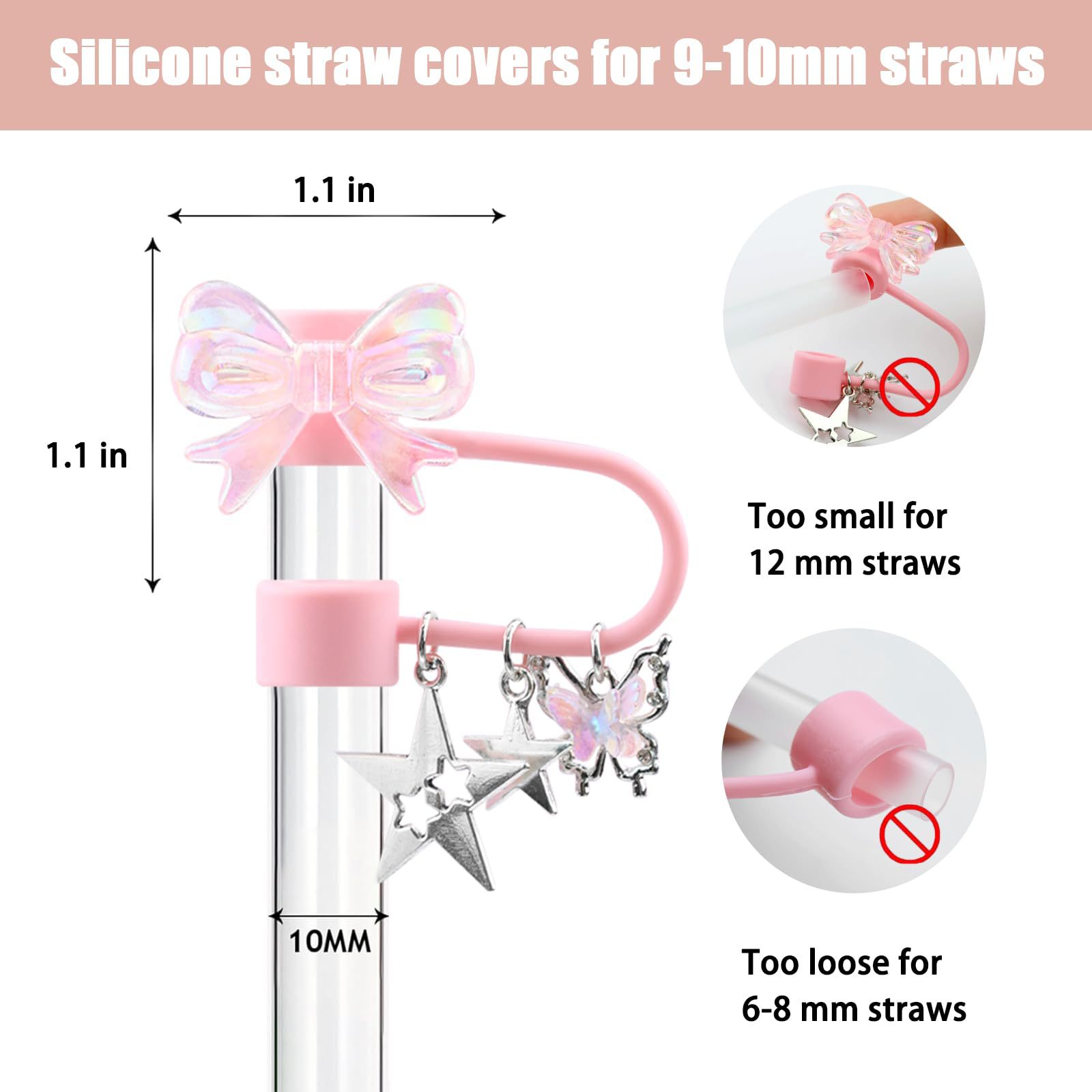 35g Weight Straw Decorative Cap Kitchen and drinking utensils Star, Bow Knot Pattern Cute Style Cute Star Bow Knot Silica Gel Straw Decorative Cap 1 Set 11