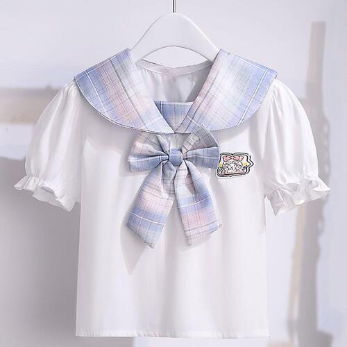 Girls' JK Set Dress Korean Version Primary and Middle School Students Butterfly Bow Short Sleeve Summer Clothing College Style Girl Pleated Skirt Two-Piece Set