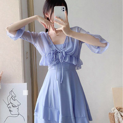 Swimwear new style split three-piece skirt holiday cover belly slimming push-up blouse independent bottoms conservative swimsuit for women