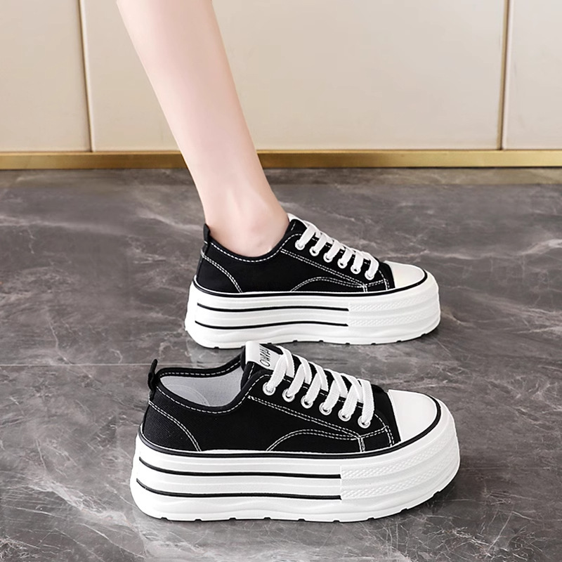 Black Canvas Shoes for Women 2025 New Autum Popular Small Platform Shoes Sports Thick-Soled Shoes for Women Size 34 Black Canvas Shoes for Women 2025 New Autum Popular Small Platform Shoes Sports Thick-Soled Shoes for Women Size 34