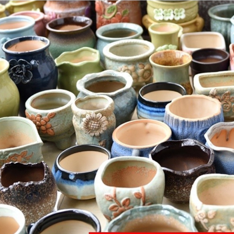 Succulent Flowerpot Ceramic Succulent Plant Coarse Pottery Retro Purple Sand Creative Size Diameter Simple Household Succulent Flowerpot