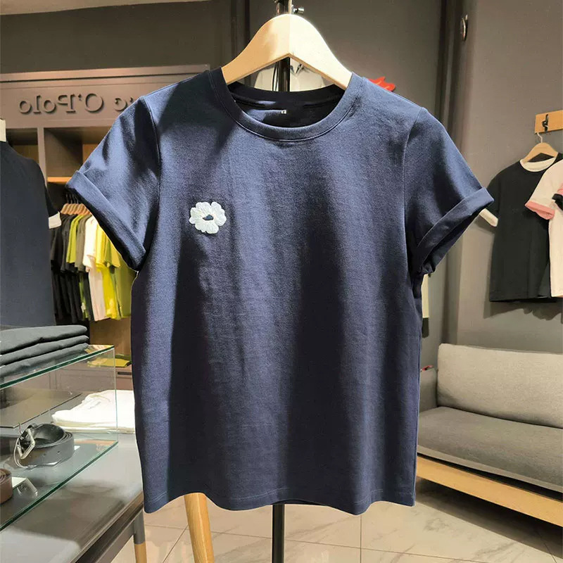 G-Level Style! a Sense of Stability and Elegance. Beautiful Top with a High-End European Feel, Chic and Unique, in a Dark Blue Color with Short Sleeves