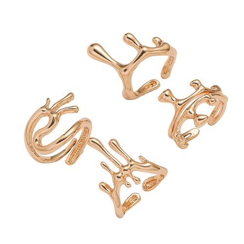 Elegant Liquid Metal Set Ring with Asymmetric, Irregular Geometric Hollow Design