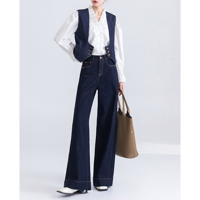 Versatile Slimming Wide-Leg Jeans for Women, New High-Waisted Slightly Flared Fashionable Denim Vest with Slight Stretch Design