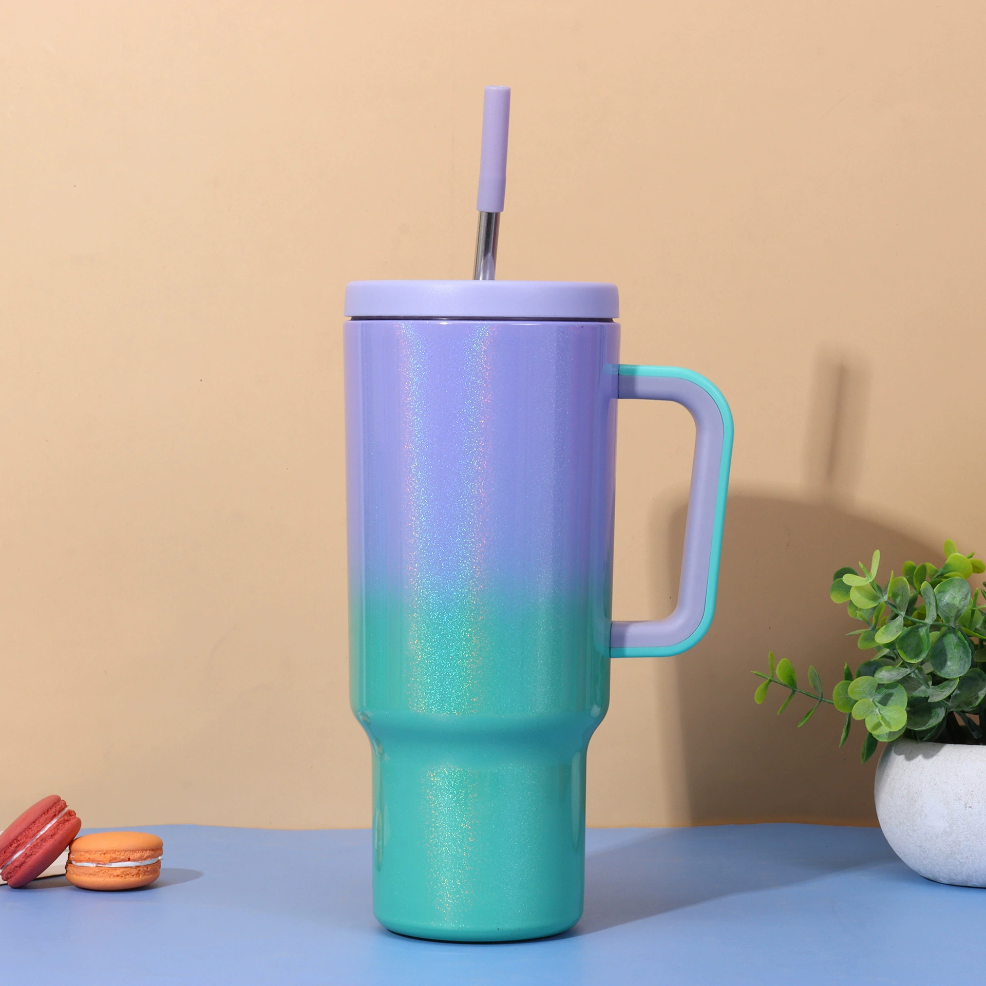 Вакуумный термокружка 40 oz, нержавеющая сталь AISI 304, градиентная отделка с ручкой