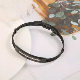 新款钛钢男式手镯潮流钢线男手环麻绳状简约时尚手镯手环饰品批发