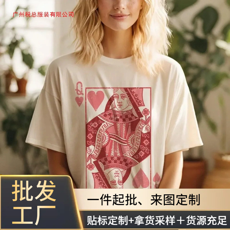 Pure Cotton T-Shirt Queen of Hearts Alice in Wonderland Feminism Shirt Retro Bohemian Retro Picture