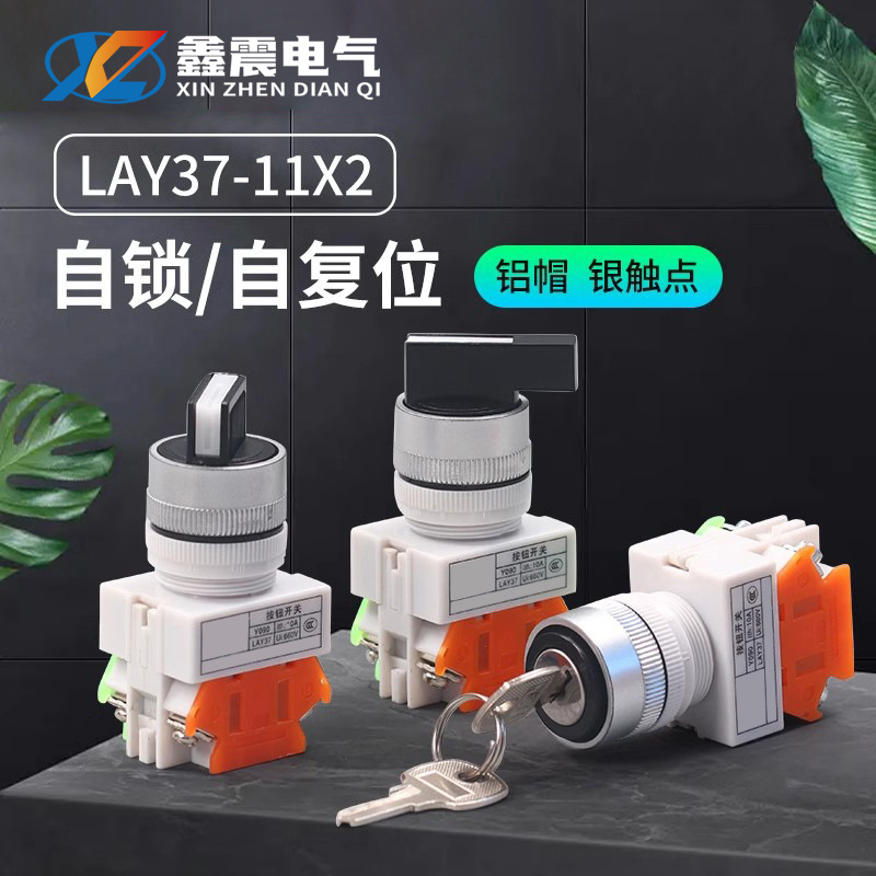 厂家供应按钮开关LAY37-11X2二位三档旋钮开关自锁自复位电源开关