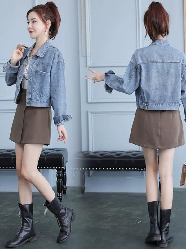 早秋牛仔外套女2025年秋款百搭上衣短款高腰披肩夹克宽松韩版时髦|undefined