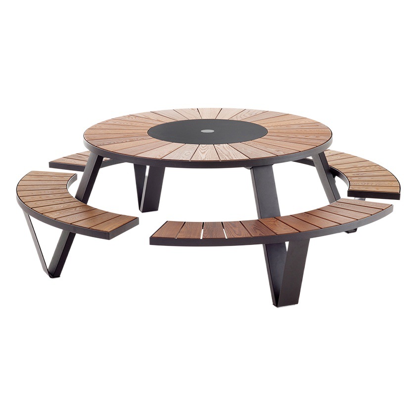 Hotel público al aire libre jardín Muebles de aleación de aluminio Silla de comedor Patio al aire libre de una sola pieza de mesa y silla combinación de cafetería titular de la tarjeta