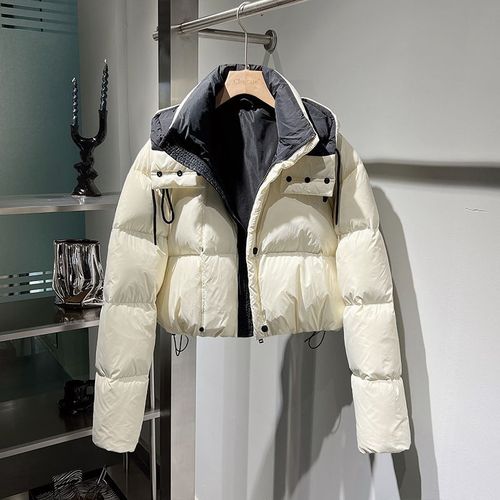 2025 Winter Trendy Fashion Cotton Padded Short Jacket for Women Korean Style High-Waisted Slimming Detachable Hood Bread Cotton Coat