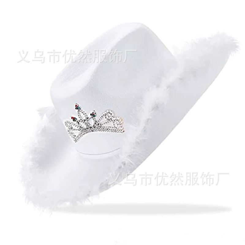 Cowboy Hat Pink Crown, non-woven with silver trim & rhinestone crown, fringed brim