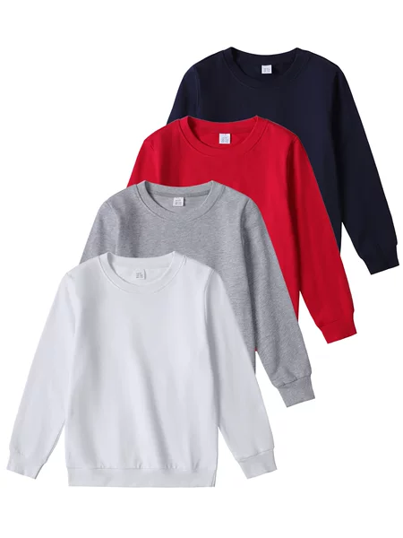 Children's Sweatshirt Pure Cotton Autumn and Winter Solid Color Pullover Top Long Sleeve Wholesale Customizable Print Spring and Autumn Styles