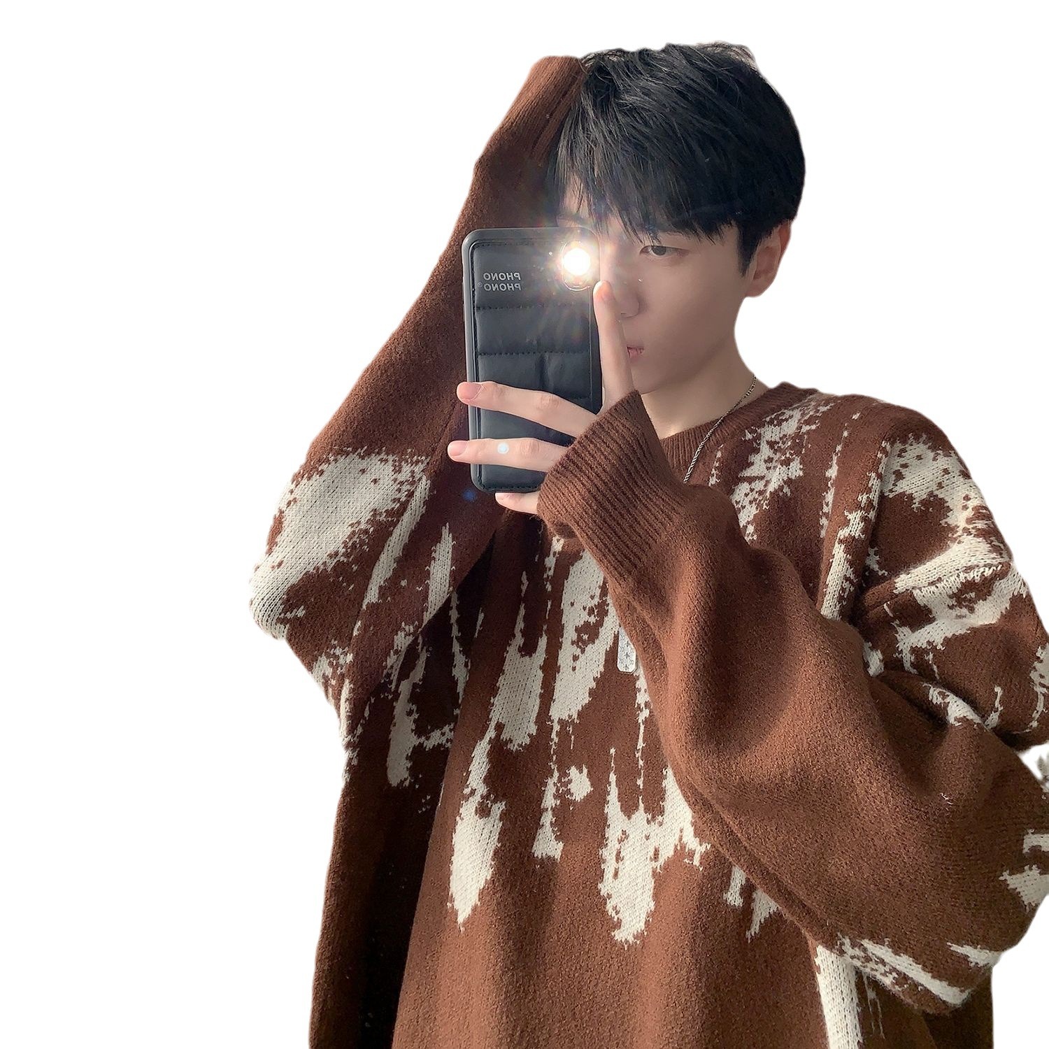 Estilo coreano perezoso tie-dyed suéter de los hombres 2023 Otoño e Invierno Nueva ropa de punto de moda marca de la Juventud suelta bottoming top