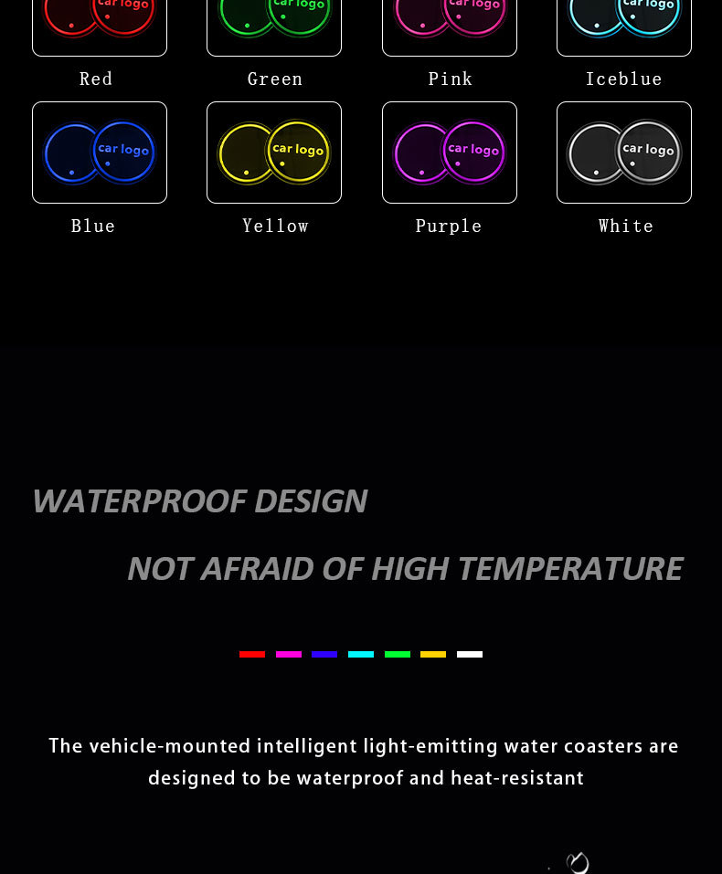Car Led Luminous Water Coaster, Colorful Water Coaster, Car Atmosphere Light, Solar USB Charging, Anti-Slip Coaster