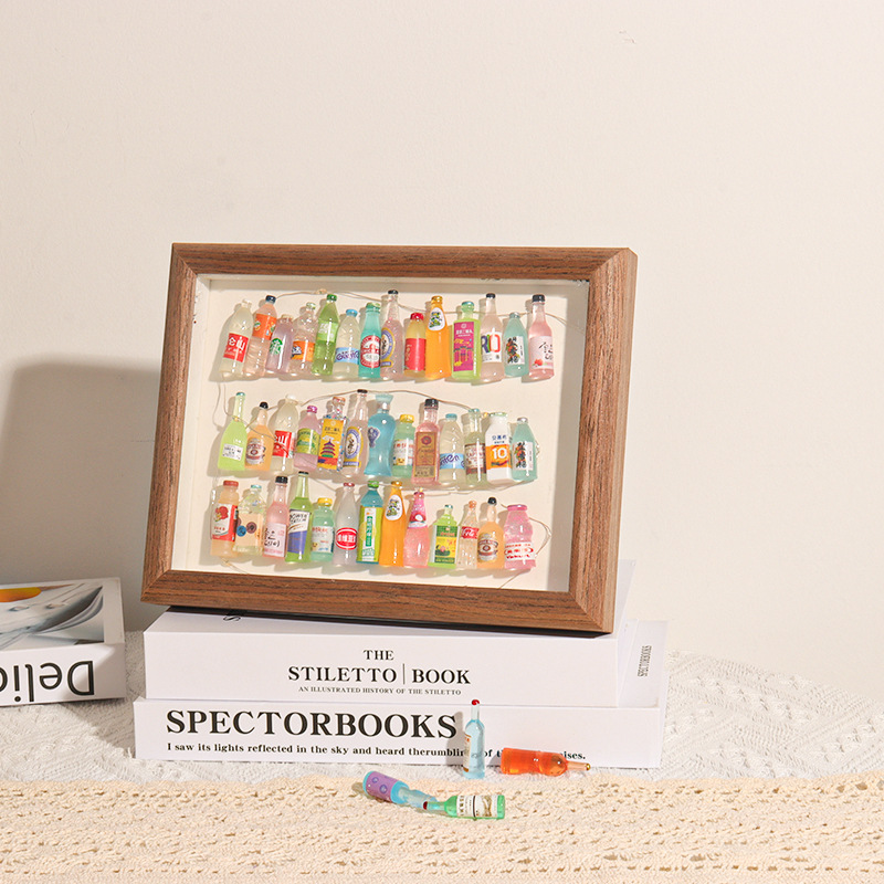 DIY Small Wine Bottle Hollow Picture Frame Decorative Ornament Creative Homemade Gift Nordic Wall Art Display Small Night Light