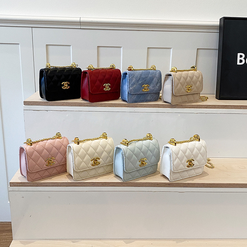 New Chanel-Style Elegant Women's Bag with Rhombus Pattern and Chain, Fashionable Versatile Shoulder Bag, Mini Children's Crossbody Bag, Trendy