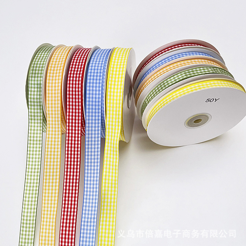 1CM Plaid Ribbon Fresh Sweet Ribbon Children's Hair Accessories Gift Packaging 2CM Roll Bow Gift Belt