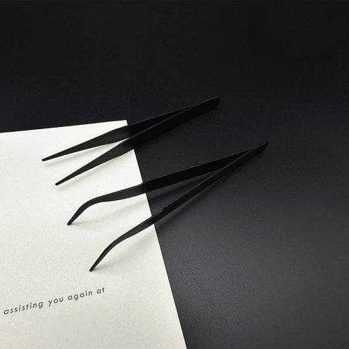 Anti-static tweezers 0.8MM thickness elbow straight head clamping tool stainless steel clip industrial distribution black tweezers