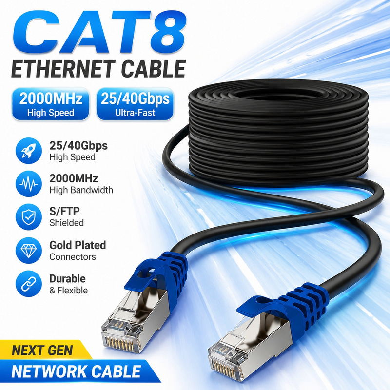 Factory Cat8 Category 8 10 Gigabit Network Cable Cat8 Shielded Rj45 Twisted Pair Cable Gaming E-Sports Wifi7