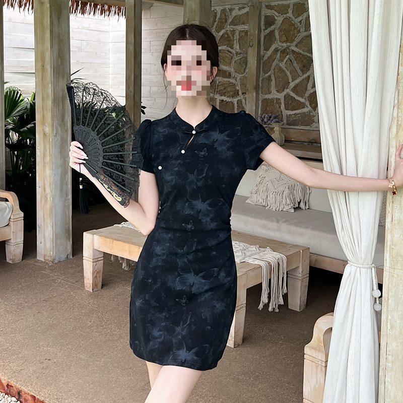 Sexy New Chinese-Style Improved Cheongsam Dress for Women, New Slim-Fit, Slimming, Elegant, Hip-Hugging Short Skirt Sexy New Chinese-Style Improved Cheongsam Dress for Women, New Slim-Fit, Slimming, Elegant, Hip-Hugging Short Skirt
