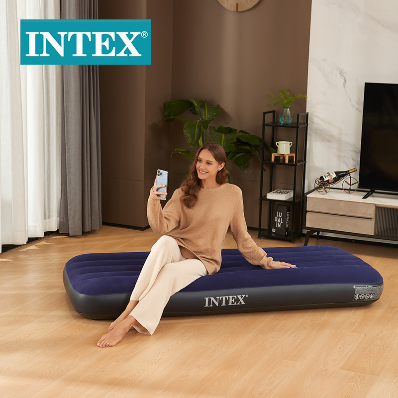 Colchón inflable Intex 64756 azul flocado, cama de camping, cama plegable, cama para siesta. image 4