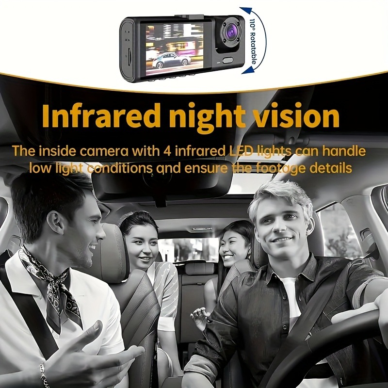 Three-Lens Car Dashcam, New Cross-Border Model, Enhanced Night Vision, Wifi Connectivity for Parking Monitoring