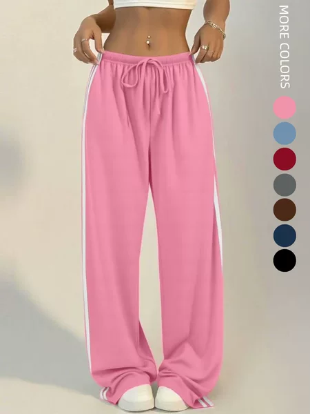 European and American Cross-Border High-Waisted Loose Sports Trousers with Side Stripes, Versatile Slimming Straight-Leg Drape Casual Wide-Leg Pants for Women