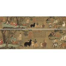 赵孟頫浴马图仿古马兽国画高清字画复制品厚宣纸长卷临摹装饰贴画