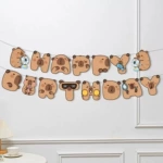 卡皮巴拉水豚生日快乐拉旗卡通可爱儿童字母横幅派对装饰布置用品