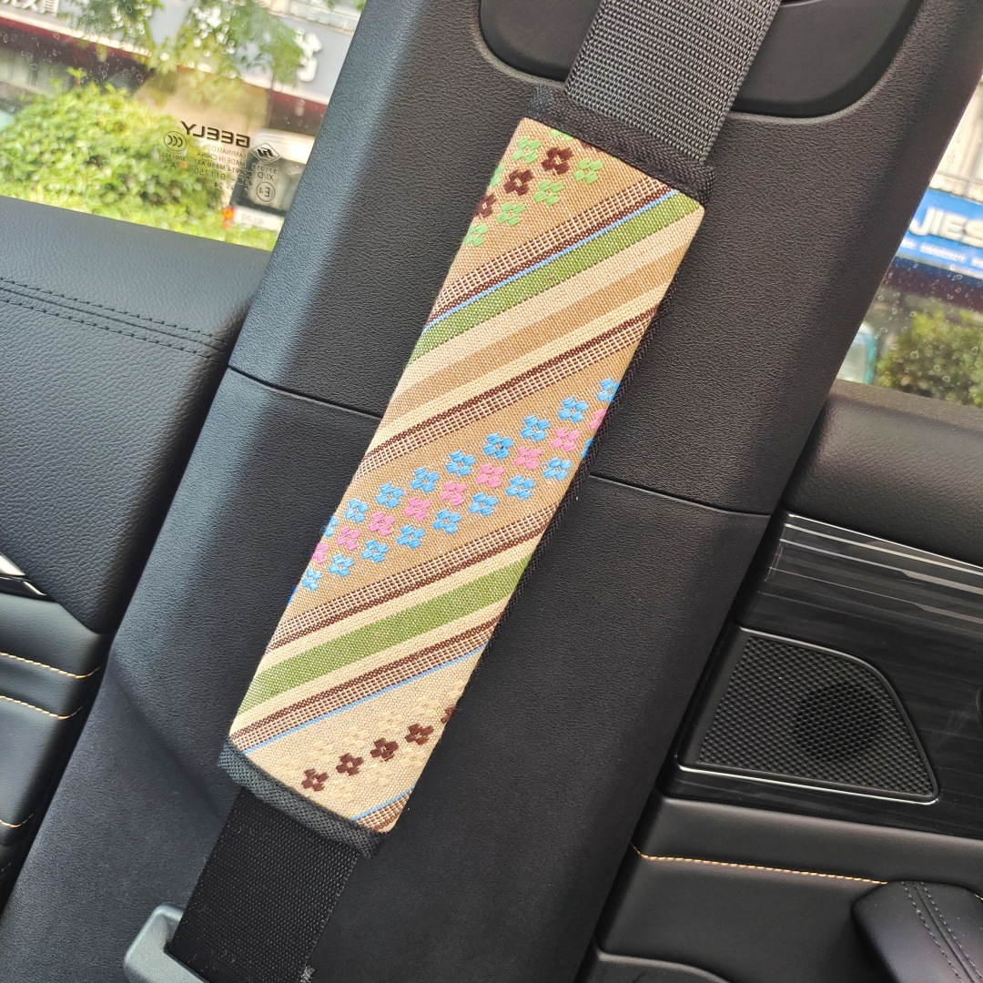 Ethnic Style Seat Belt Shoulder Cover Linen Car Safety Belt Anti-Neck Protective Cover Car Supplies Interior Decoration