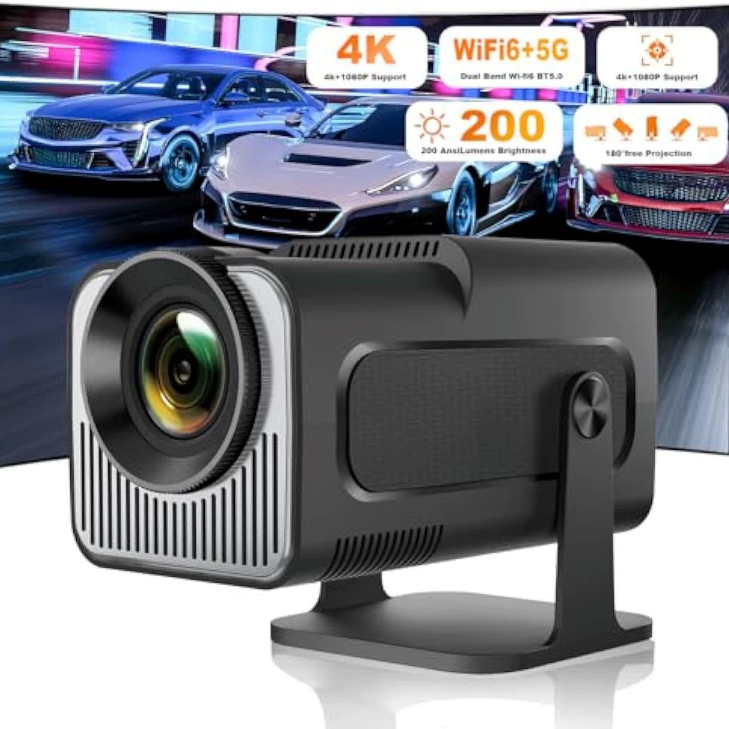 Портативный мини-проектор HY320mini для дома, 4K высокое разрешение, портативный домашний кинотеатр