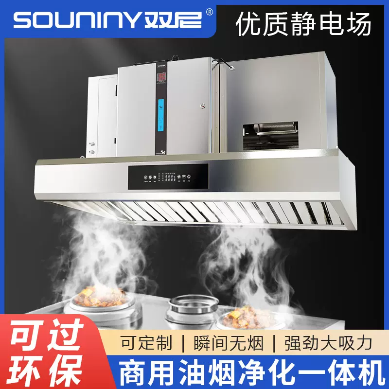 双尼油烟净化一体机后厨食堂商铺无烟商用大吸力抽油烟机低空直排